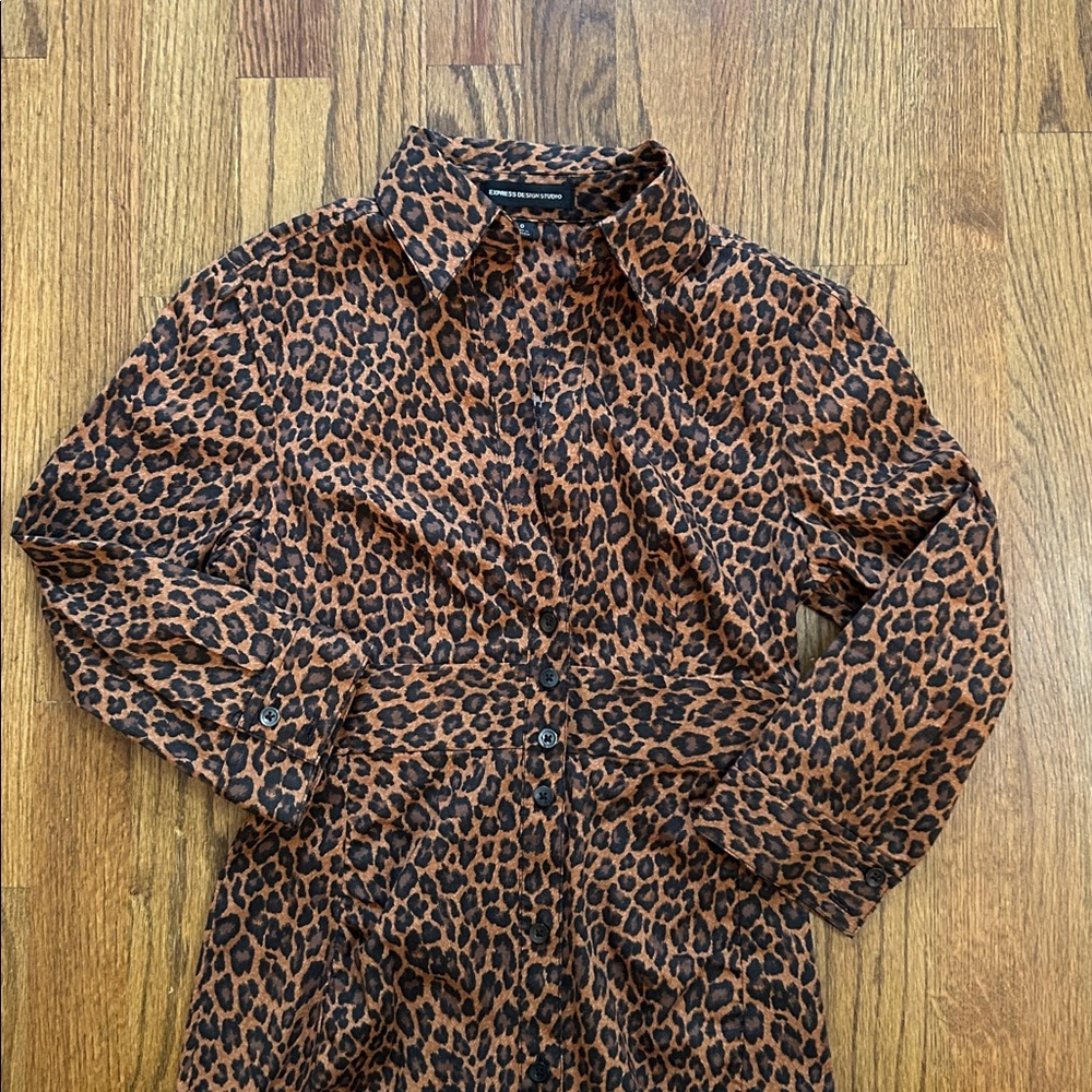 Express Design Studio Leopard Print Midi Shirt Dr… - image 3